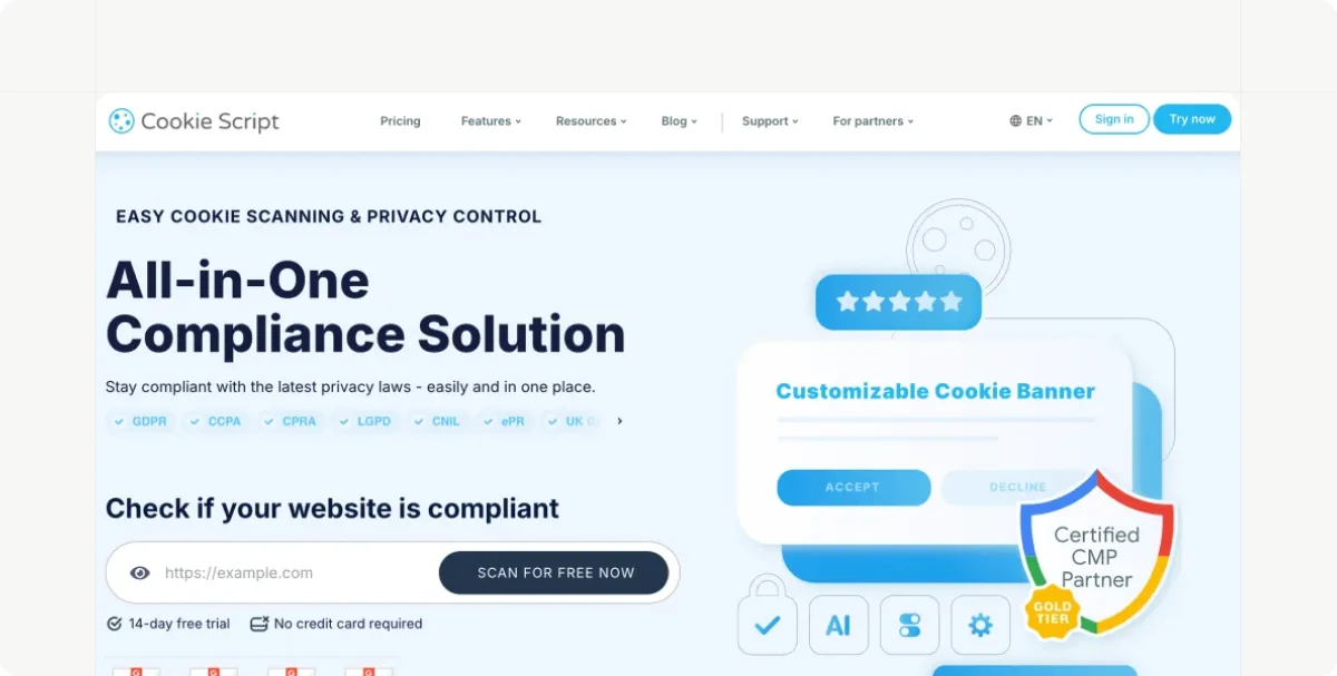 CookieScript website homepage