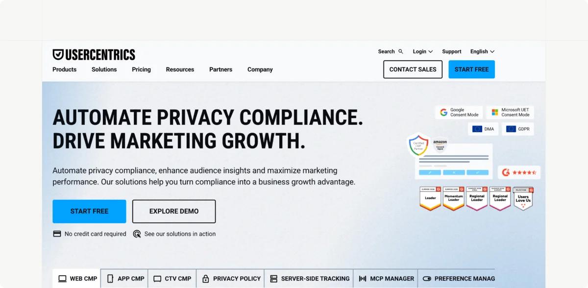 Usercentrics website homepage
