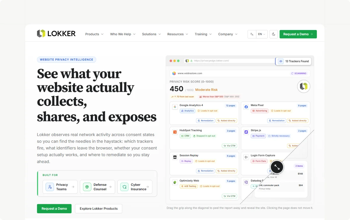 Lokker validates consent states, GPC signals, and network requests across websites