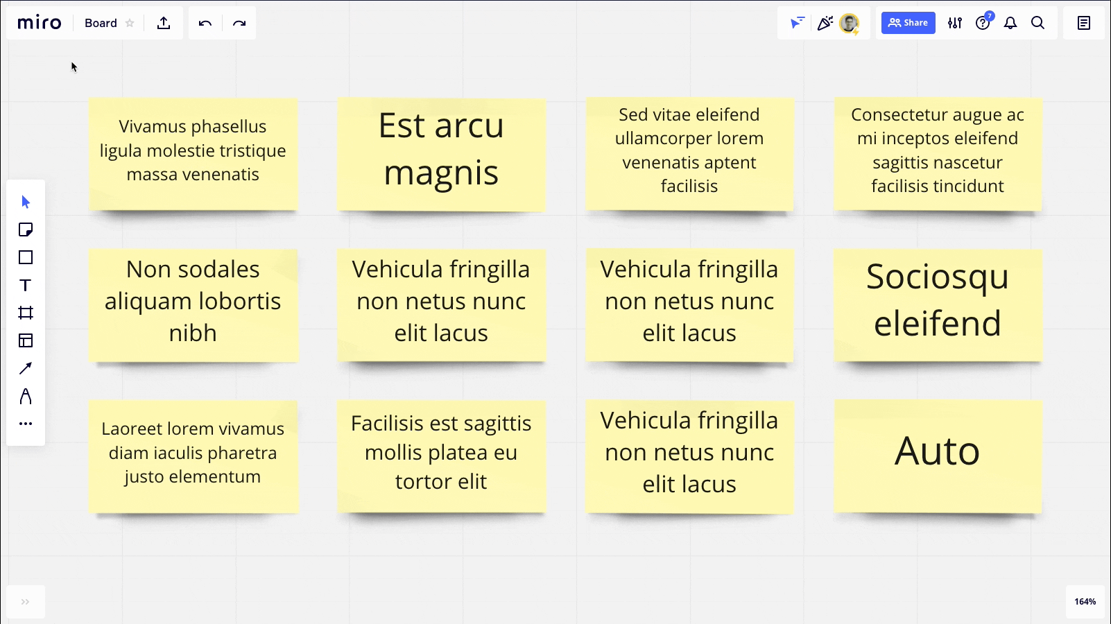 How to select and change the font size in Miro for multiple sticky notes