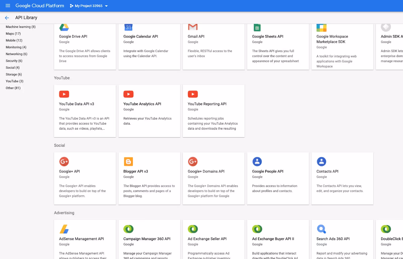 Google's API library, where the YouTube API is located
