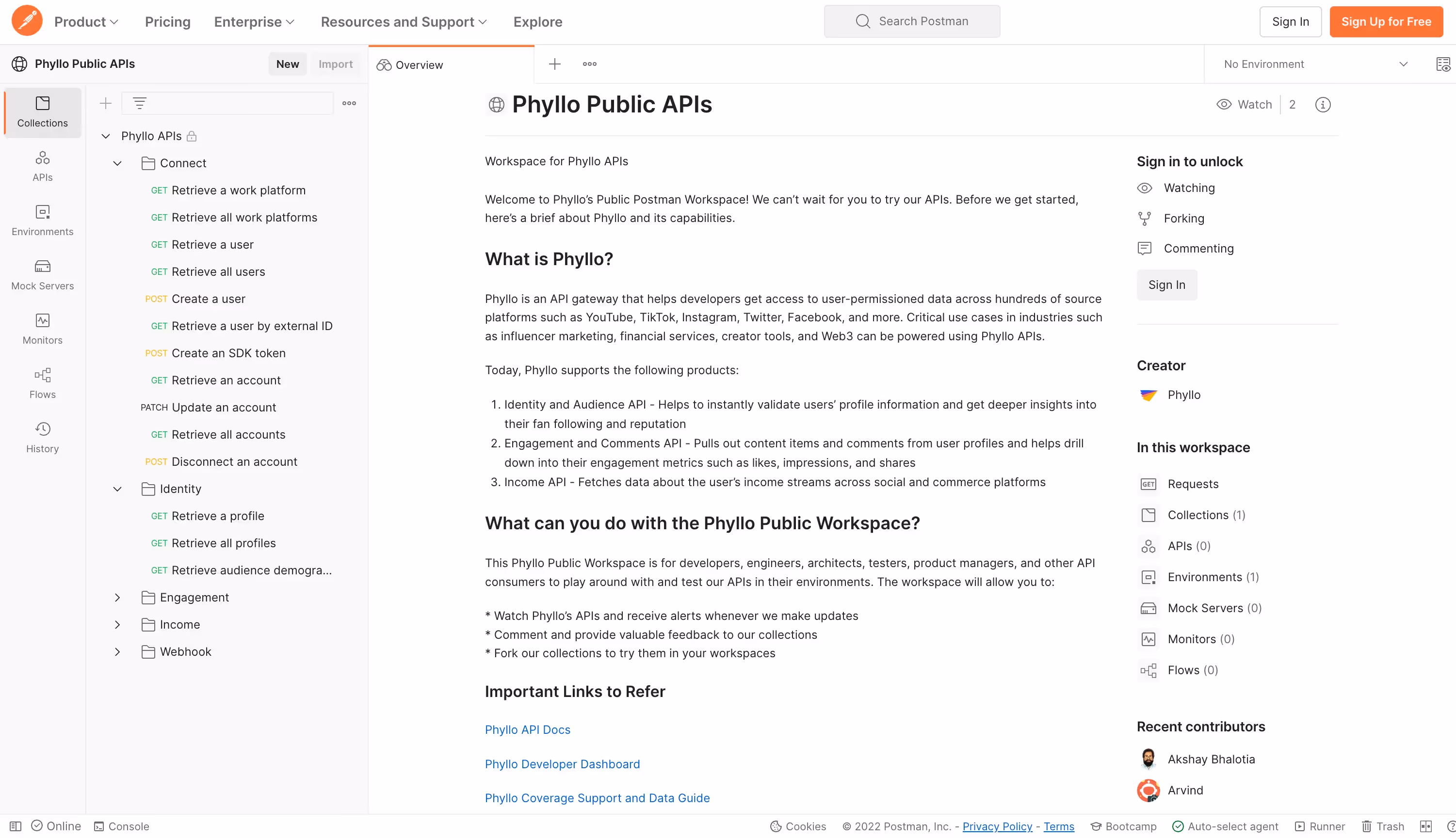 Phyllo Public Postman Workspace