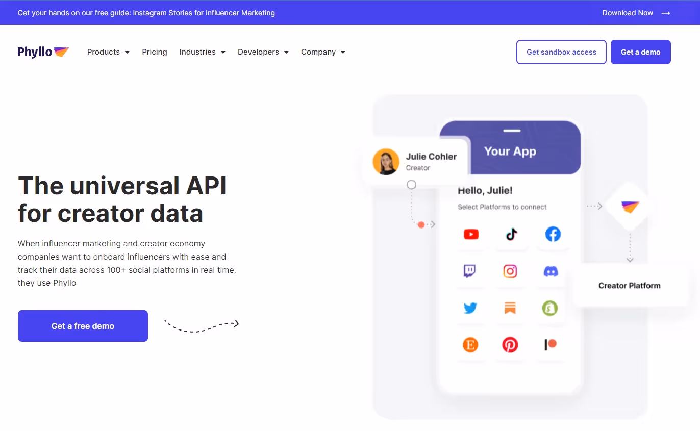 Phyllo. Phyllo Universal API, Phyllo API, Phyllo Influencer Marketing API, influencer marketing platform influencer discovery hypeauditor vs agency services e commerce other platforms agency support key features social media