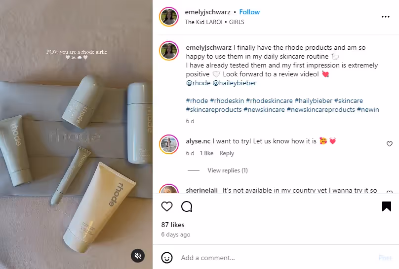 UGC content shared by a skincare influencer