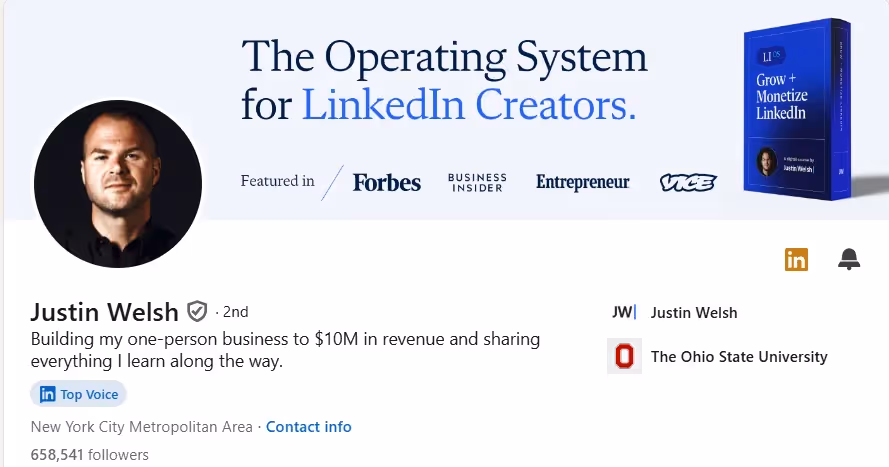 Justin Welsch is a solopreneur and content creator with an audience of 657K 