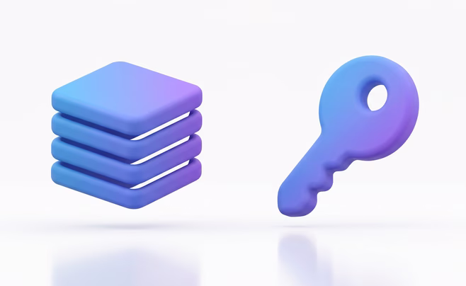 3D icons of a four layer stack beside a key, the fifth layer