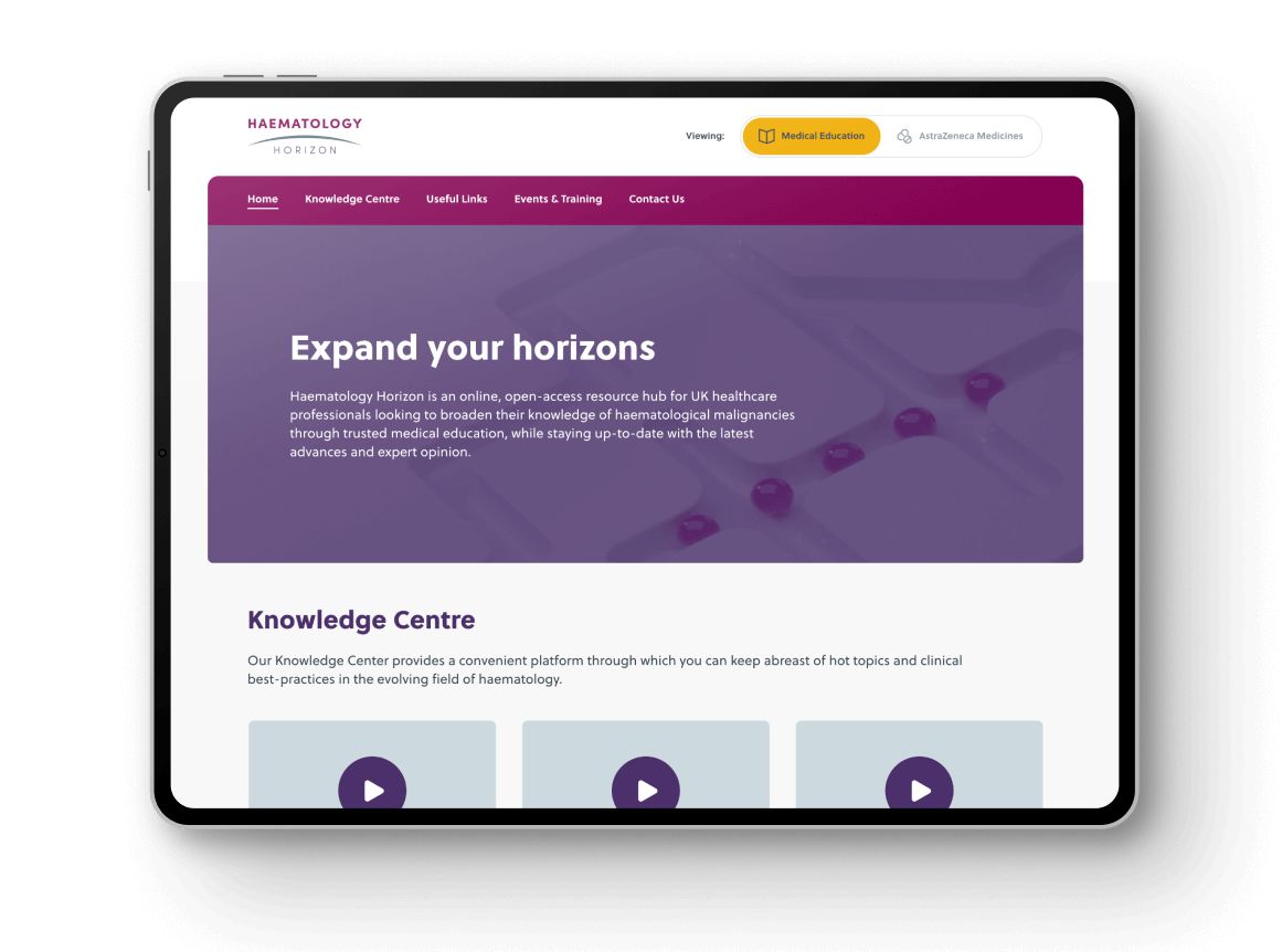 iPad mockup showing homepage of Haematology Horizon website