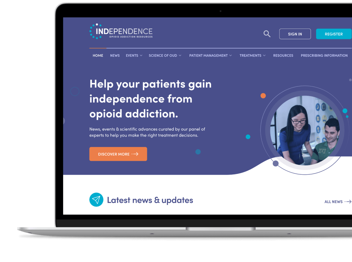 Desktop mockup showing homepage of Independence website