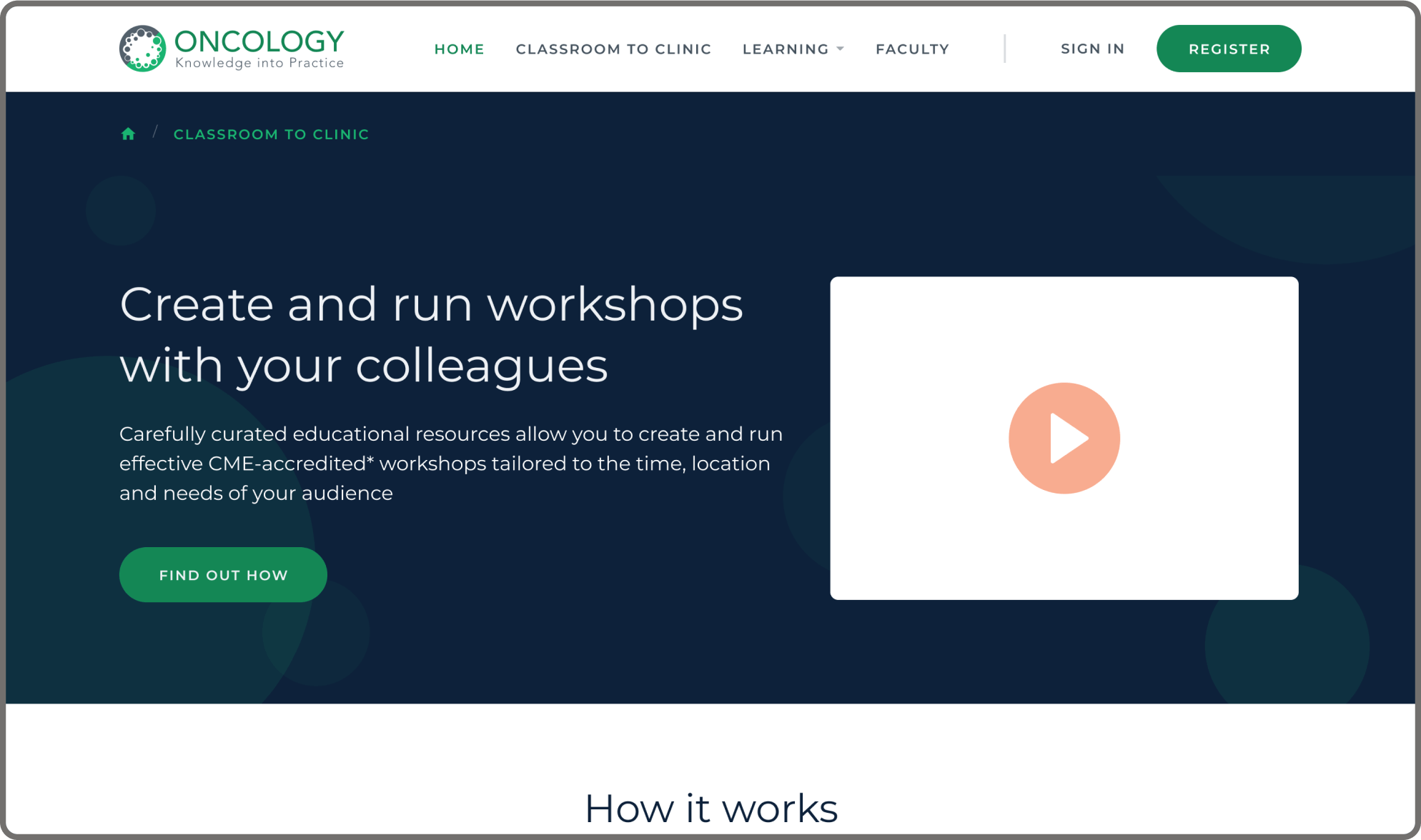 Website mockup showing the Oncology in Practice home page
