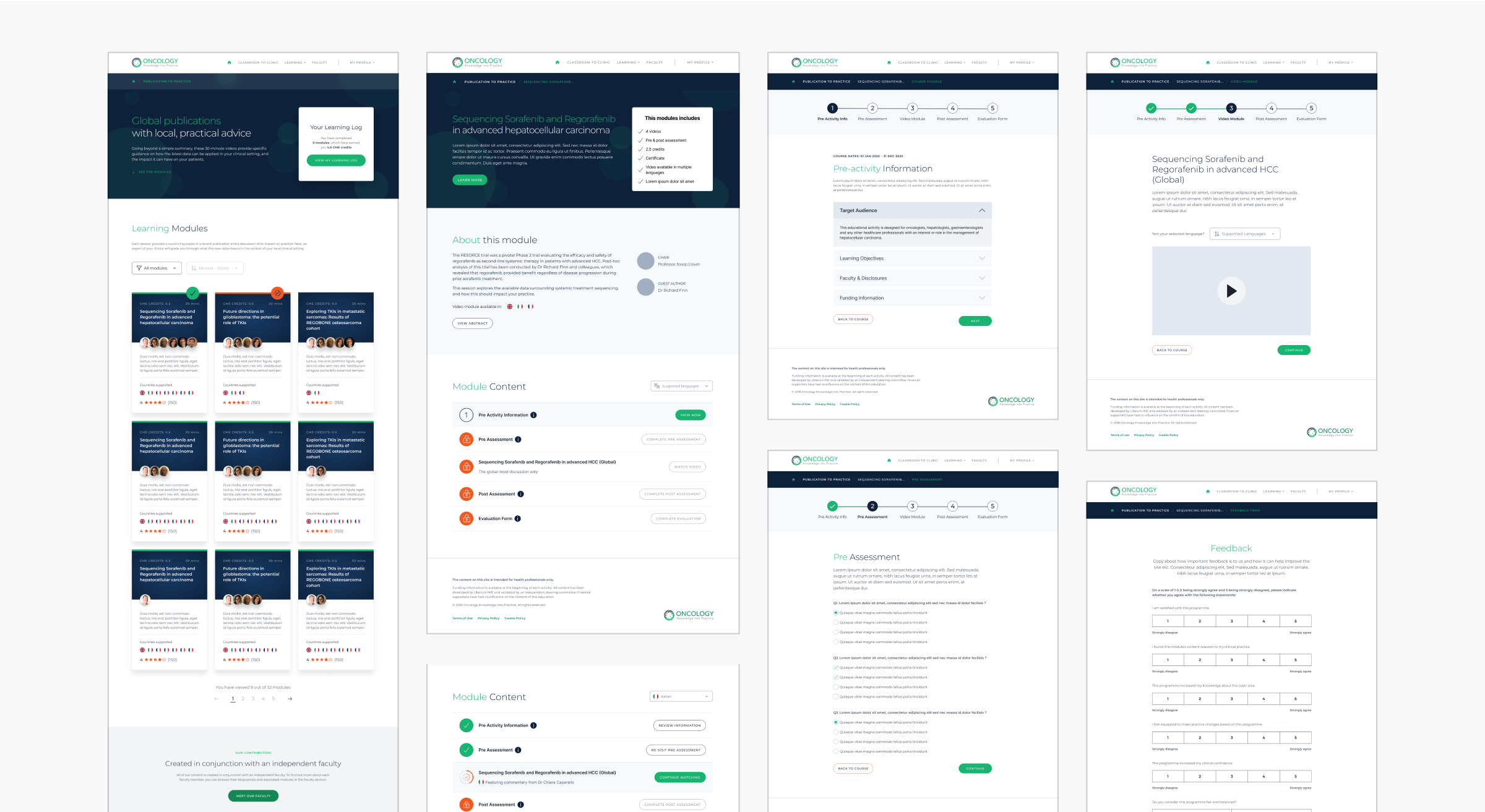 Hybrid design (part wireframe, part design) showing a range of pages in progress 