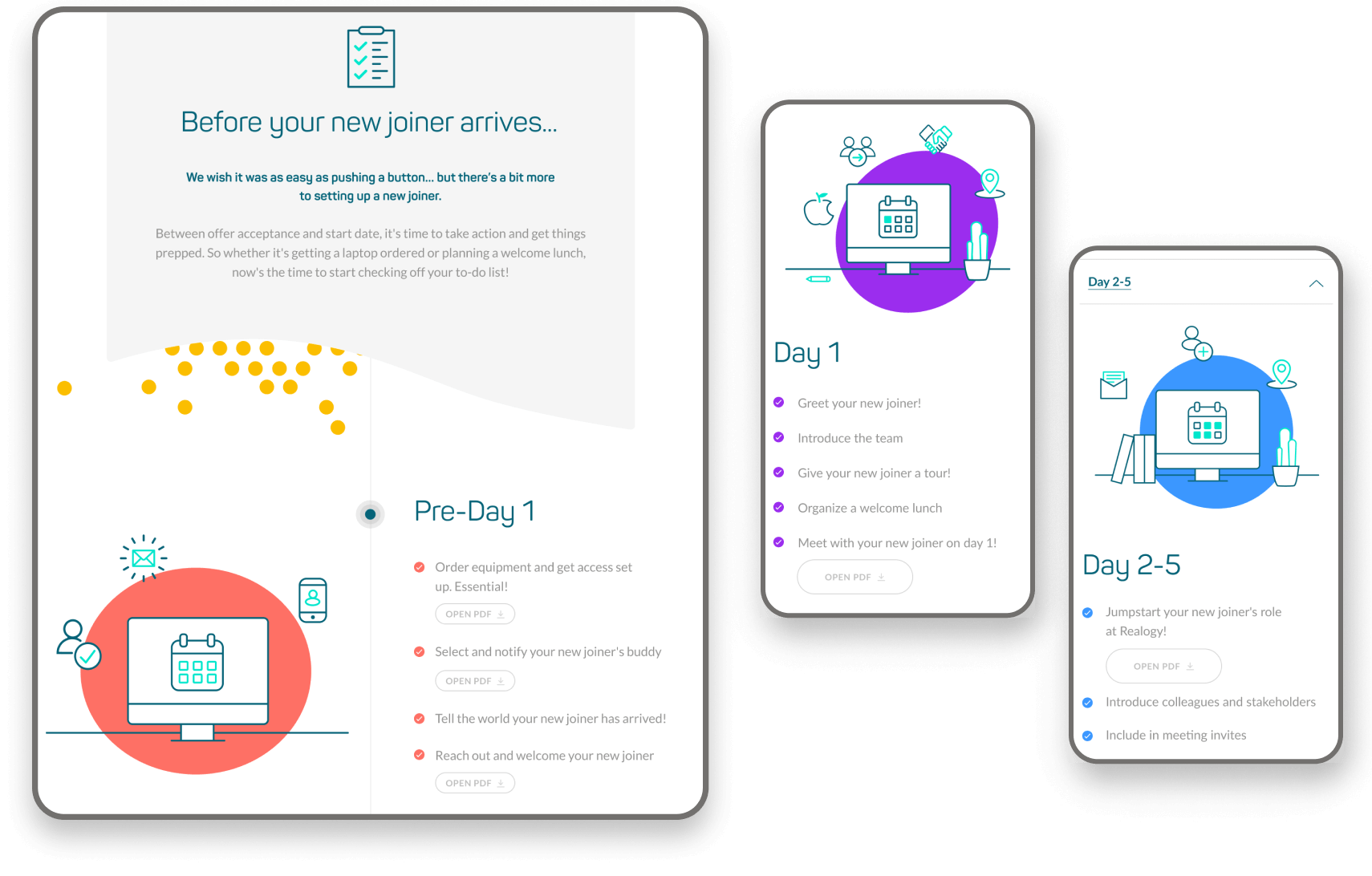Tablet and mobile mockups showing interactive timeline for managers page