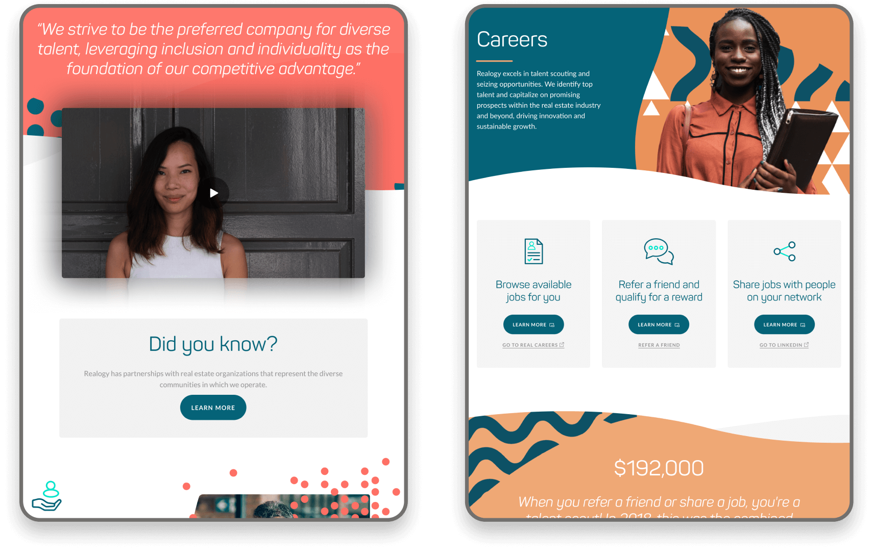 Tablet mockups sowing the Community and Careers page