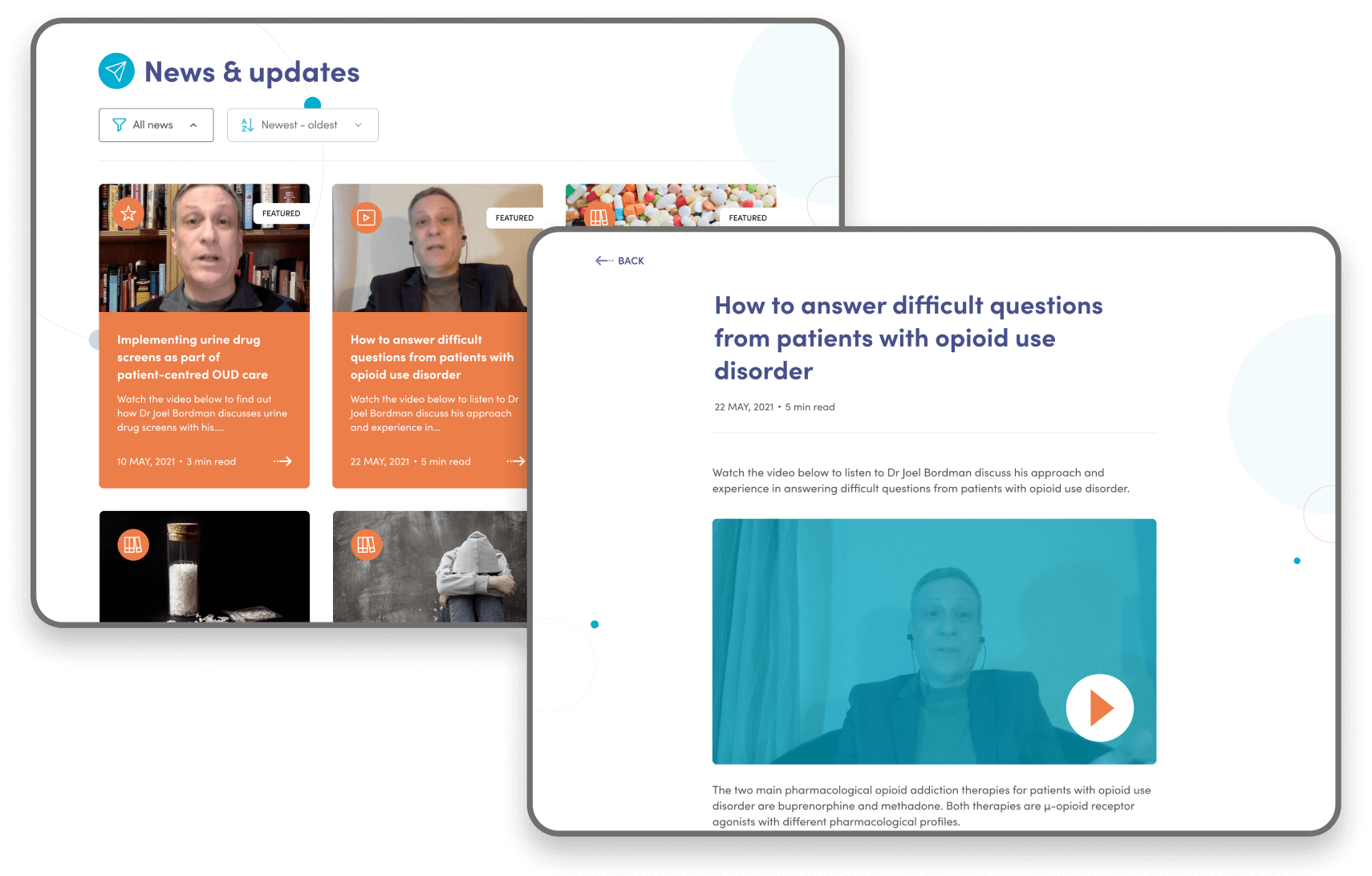 Desktop mockups of the Independence website showing news section and an article page