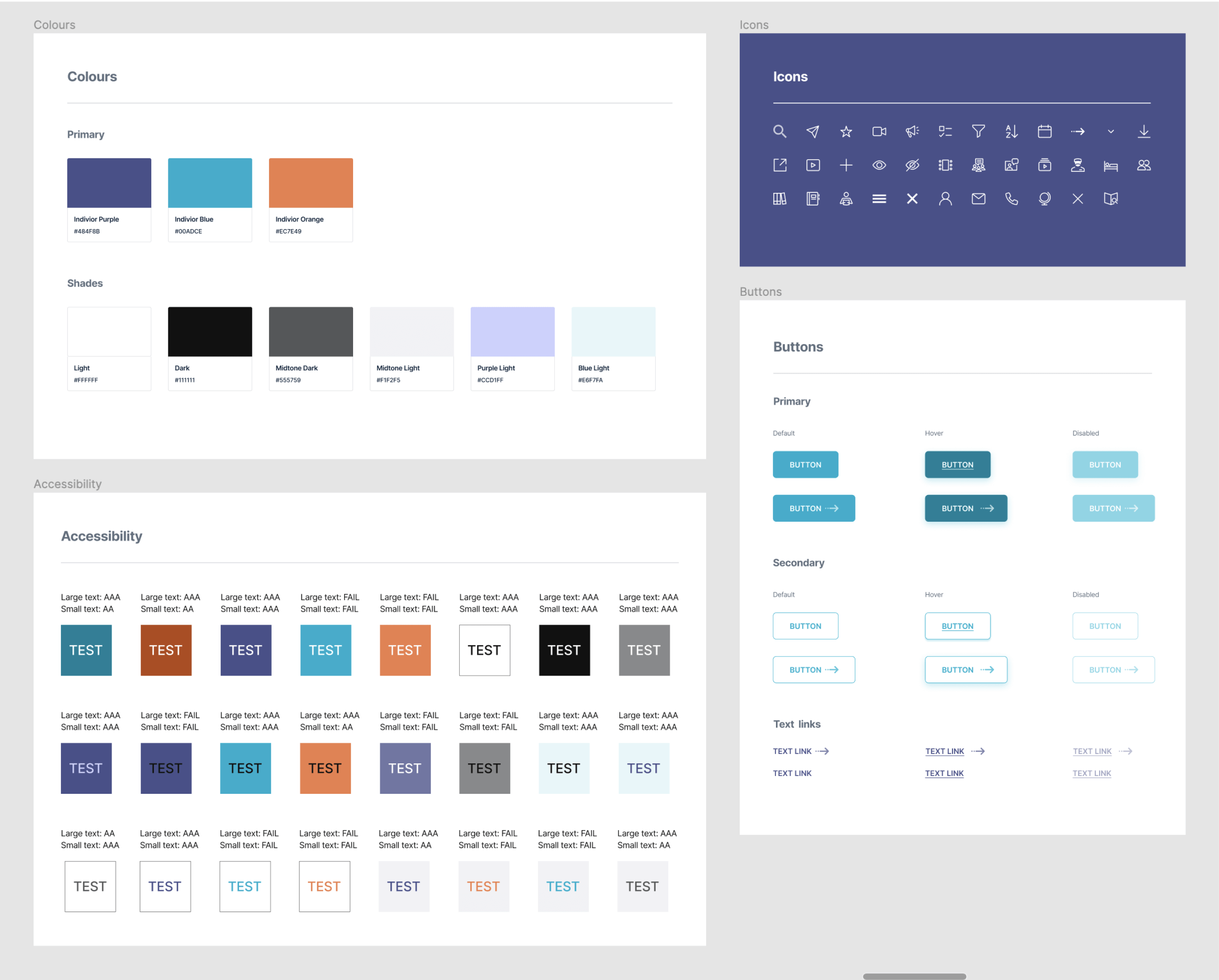 UI KIt showing colours, accessibility, buttons and icons