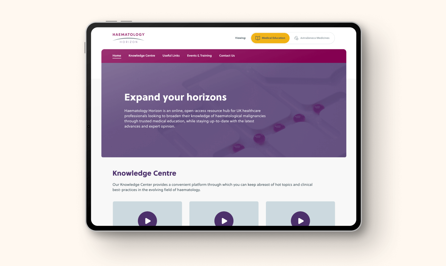 Thumbnail of tablet mockup showing the Haematology Horizon website
