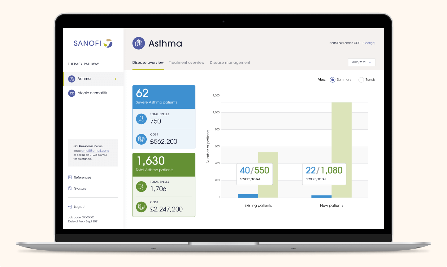 Thumbnail of laptop mockup showing the Sanofi dashboard
