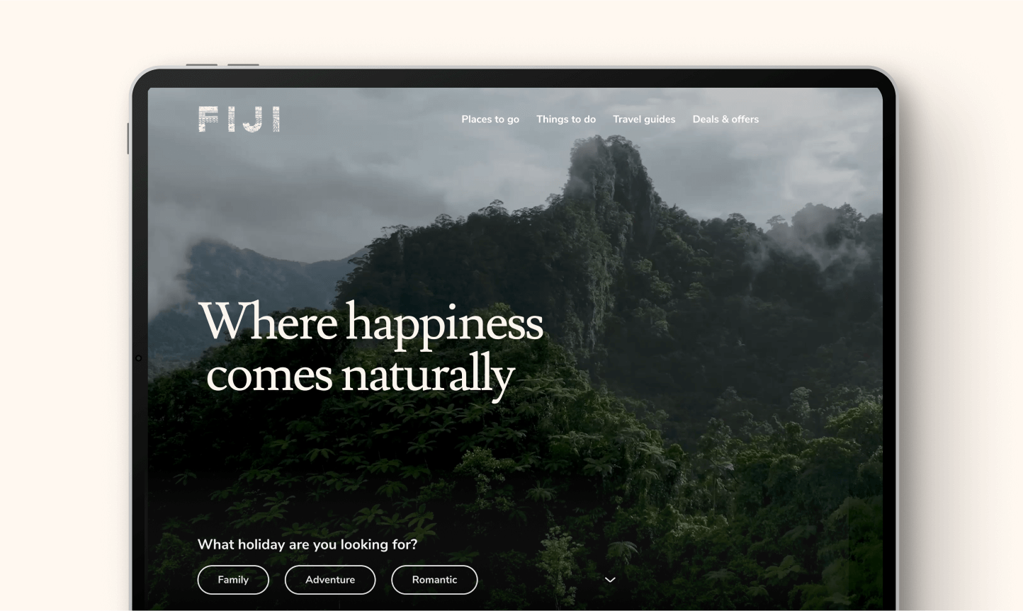 Thumbnail of tablet mockup showing the Tourism Fiji home page