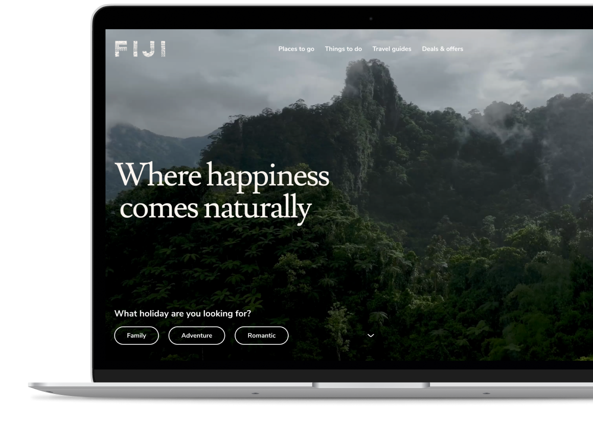 A close up of iPad mockup showing homepage of the Toursim Fiji website