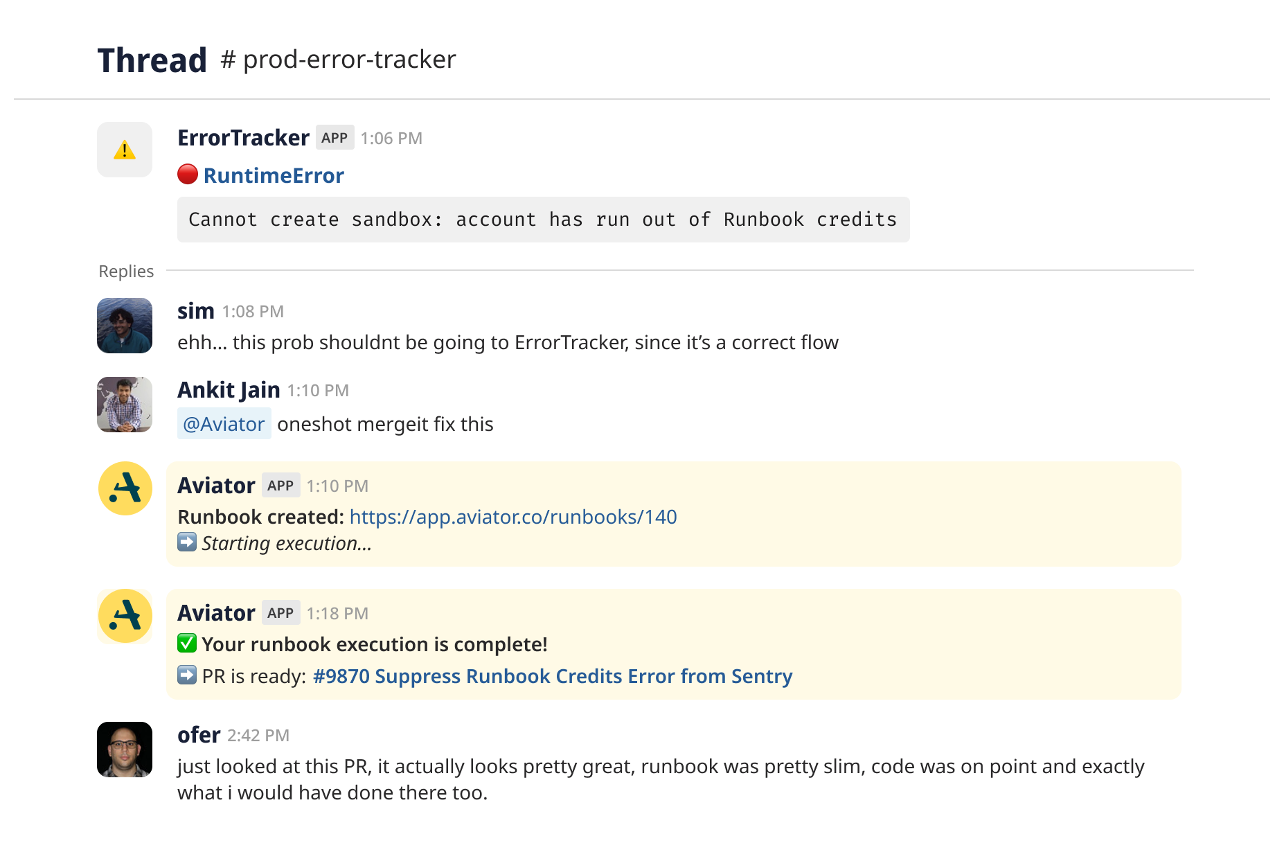 aviator-runbooks-assign-coding-tasks-slack-screenshot
