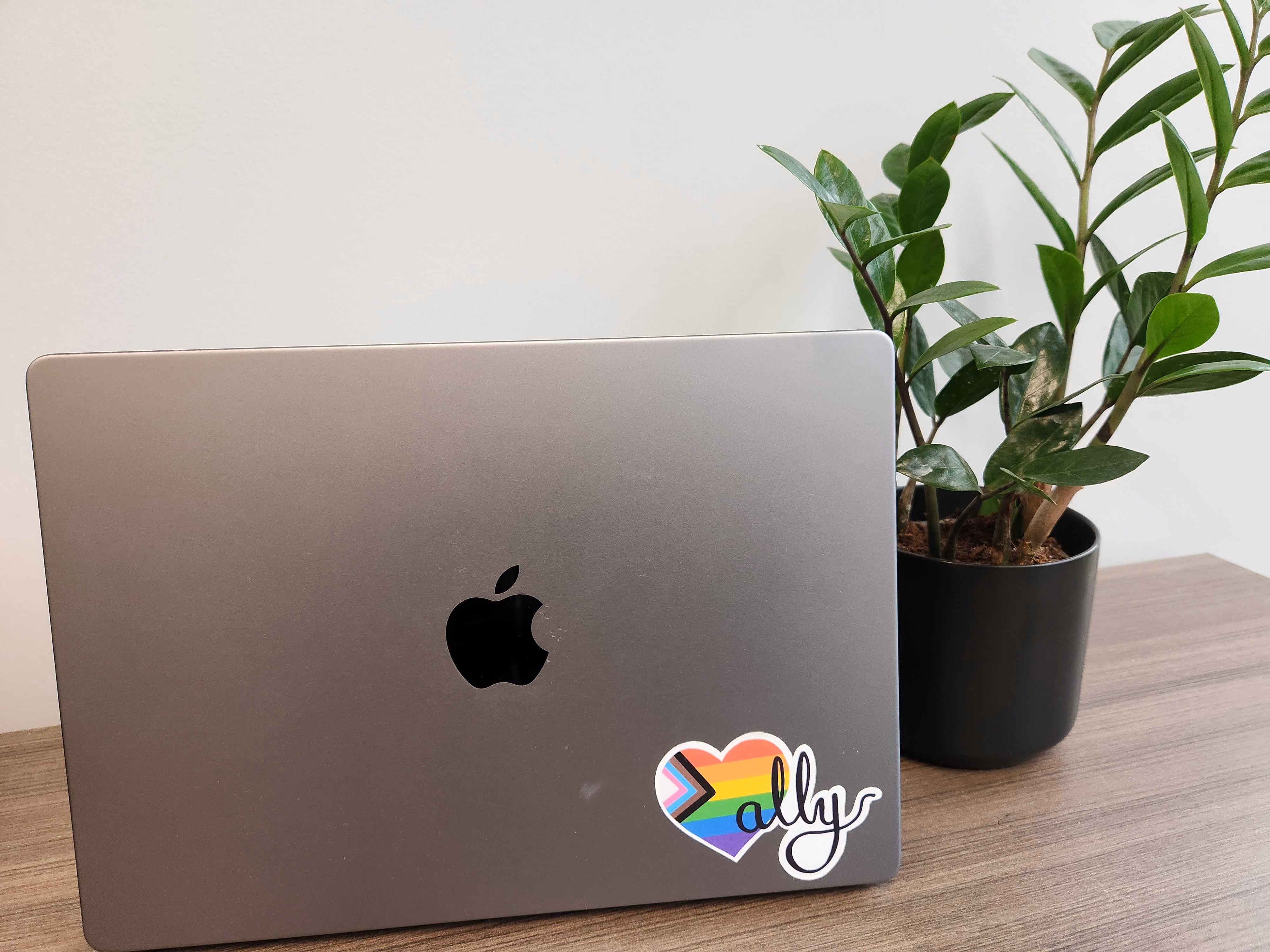 Computer with Pride Ally sticker displayed