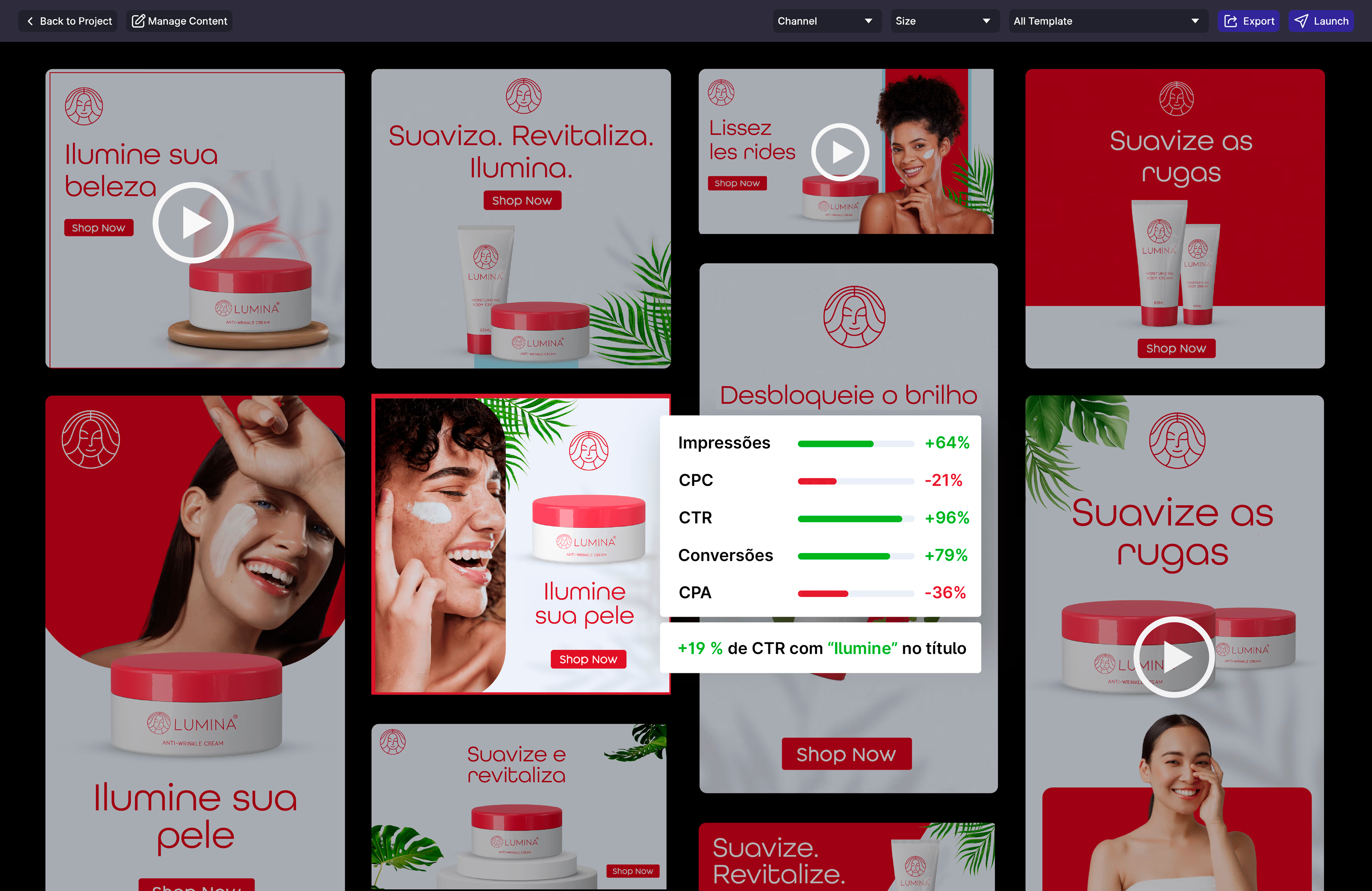 Processo da Omneky para avatares de IA, adicionando logotipo e cópia