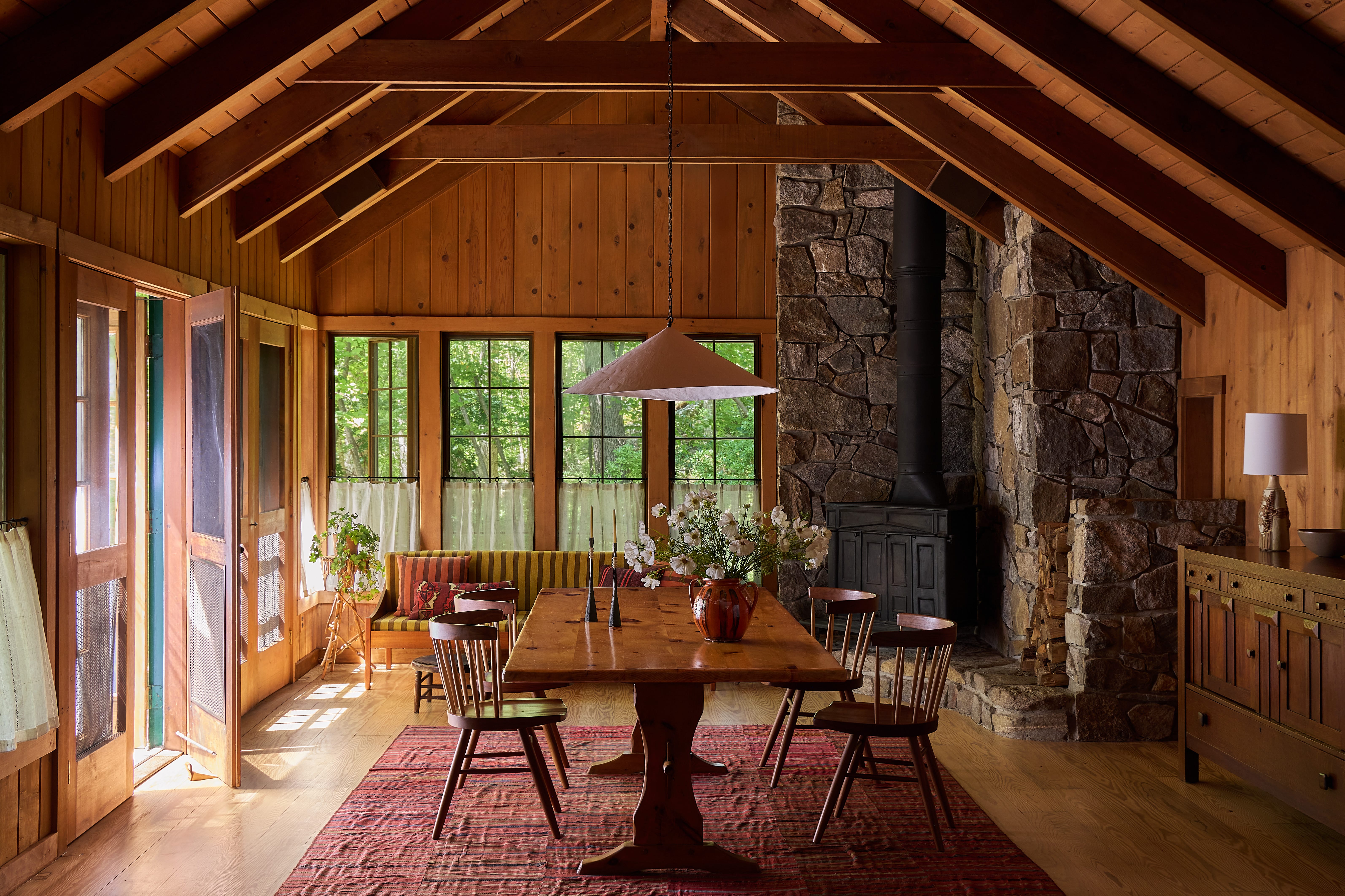 Kitchen with marble countertops and brass accents.