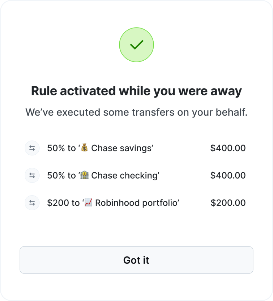 Example of a notification popup that shows which rules were activated.