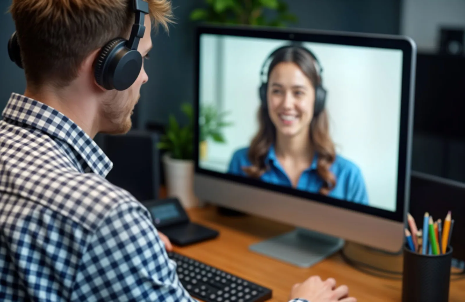 Two teachers have their PLC over Zoom.