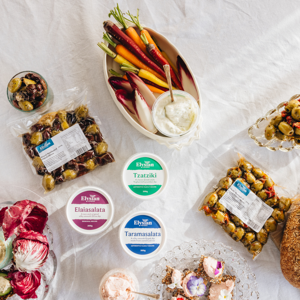 Elysian Foods dips and olives