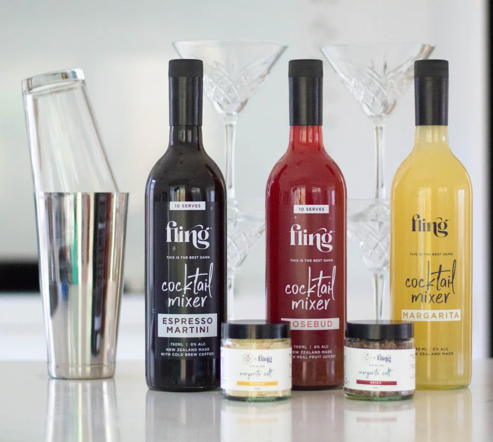 Fling New Zealand espresso martini rosebud and margarita cocktail mixers