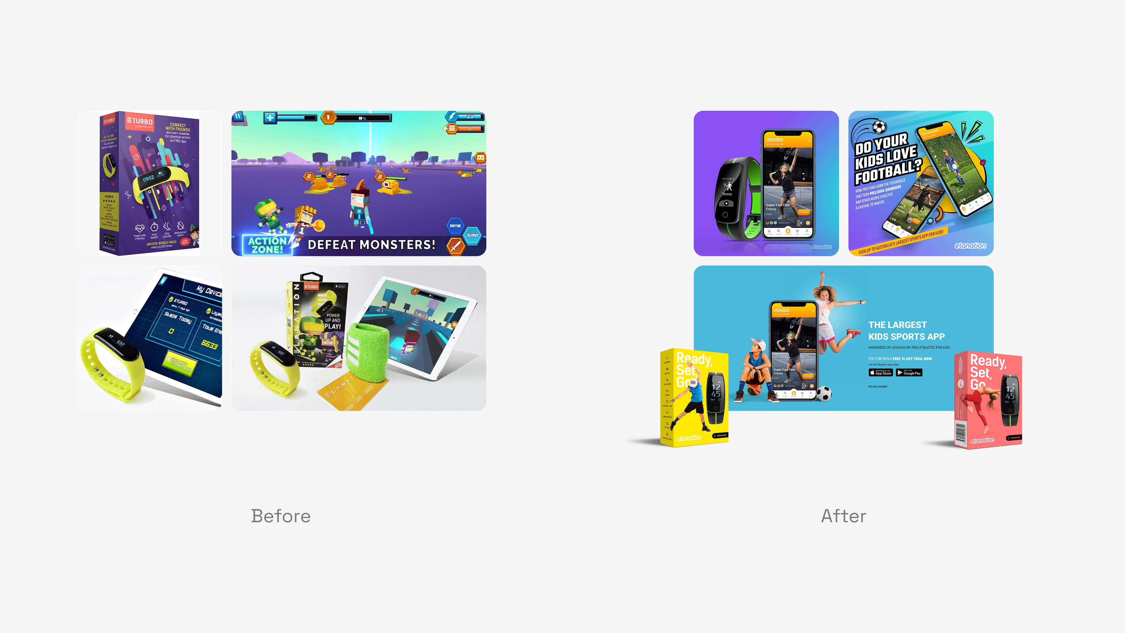 Marketing collateral before and after rebranding.