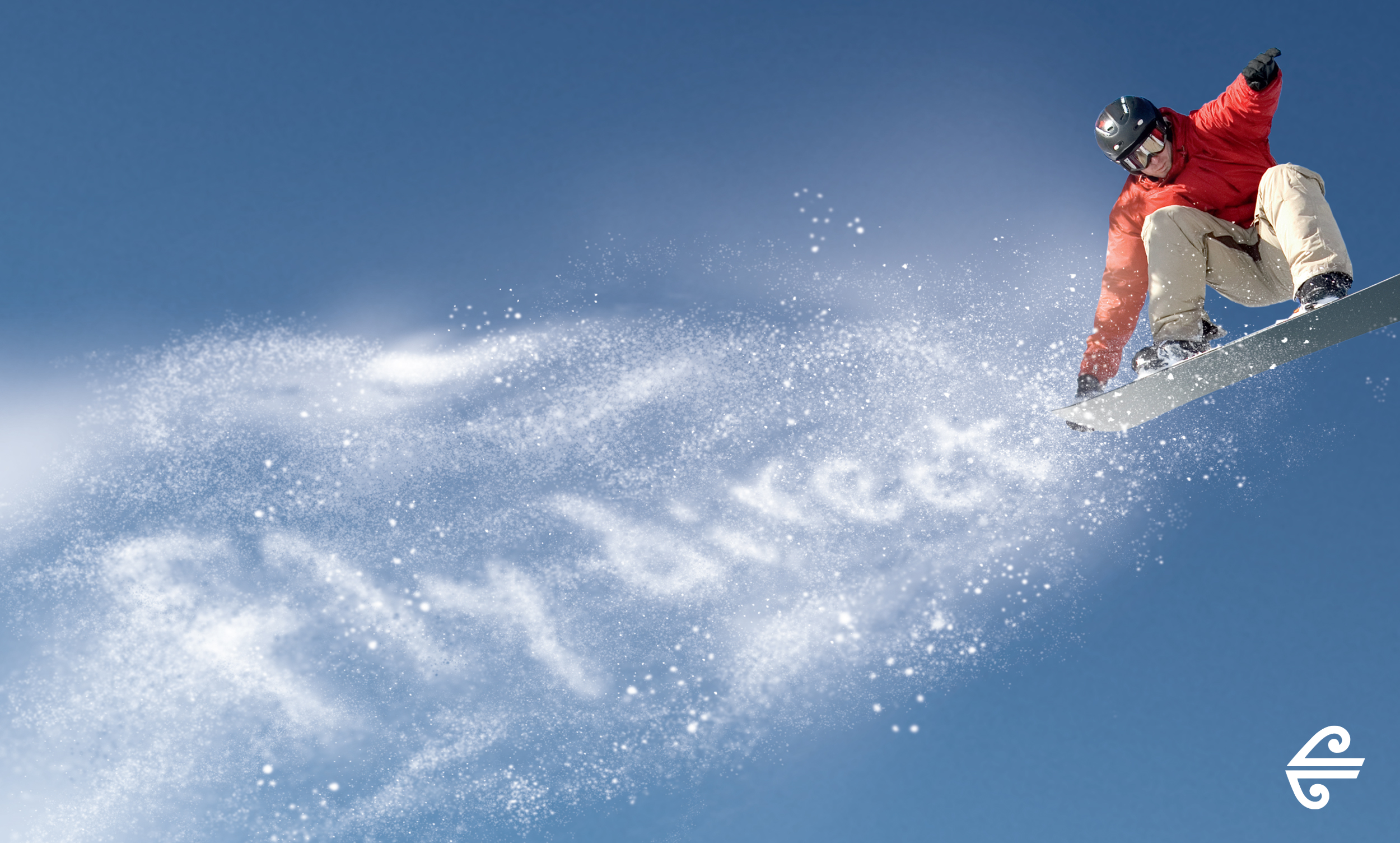 Snow boarder jumping with Fly direct appearing in their snow trail