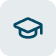 White graduation cap icon inside a dark blue rounded square.