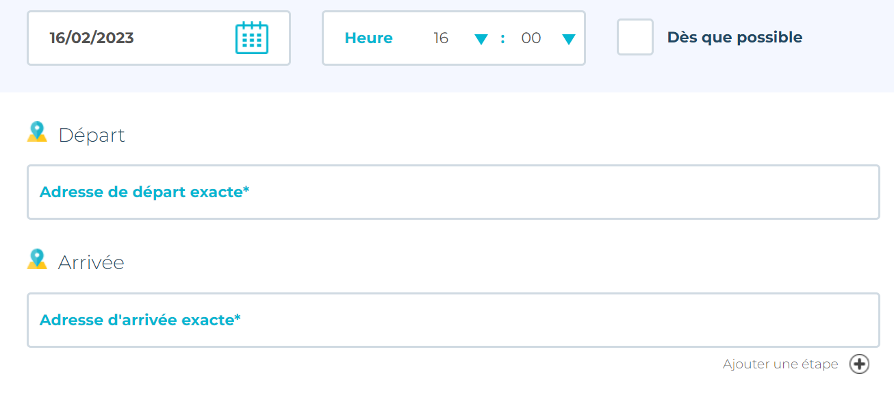 choisir l'adresse de départ et d'arrivée