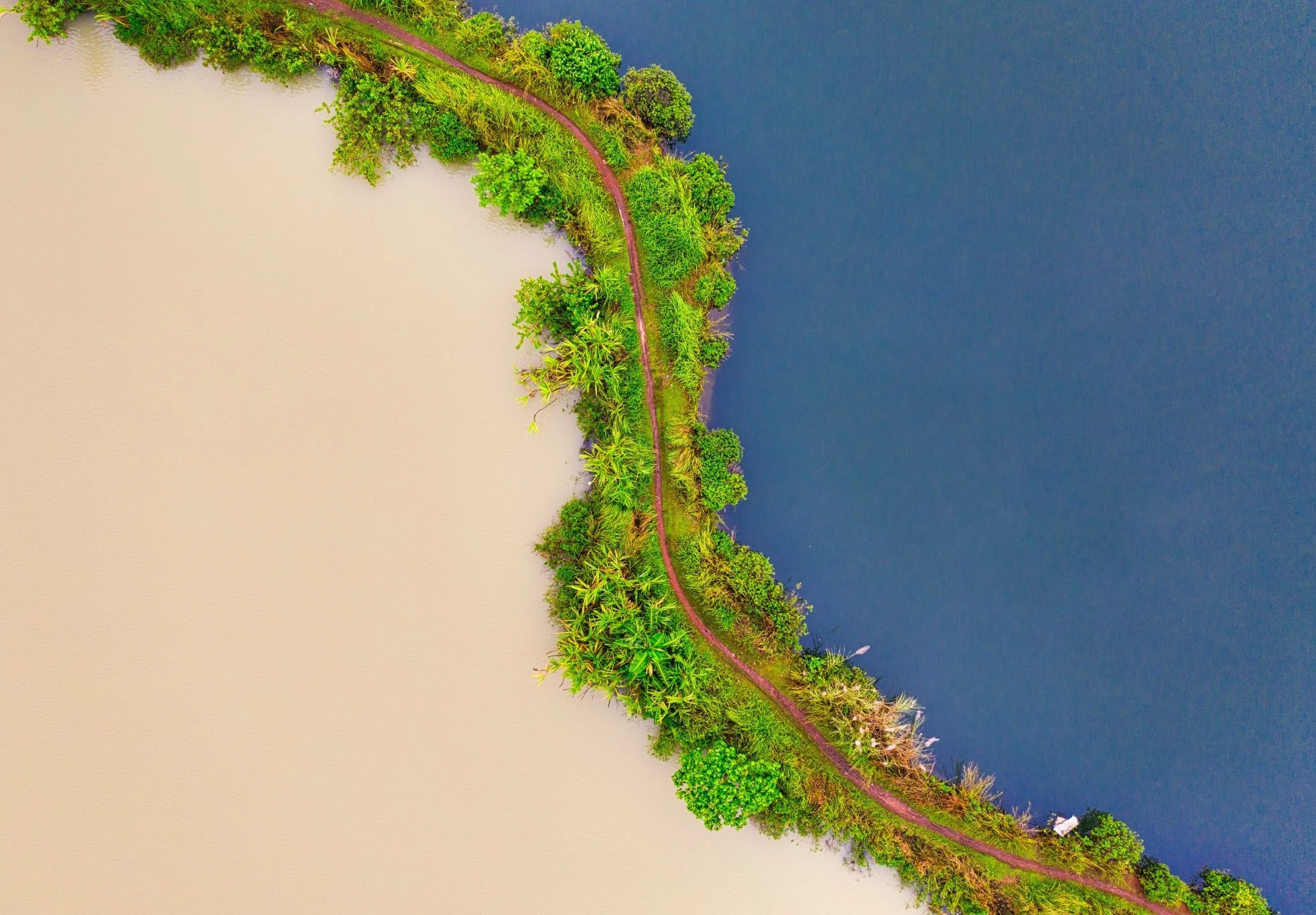 Image représentant différentes perspectives d'une rivière, avec une division de la nature. Peut représenter différents impacts.