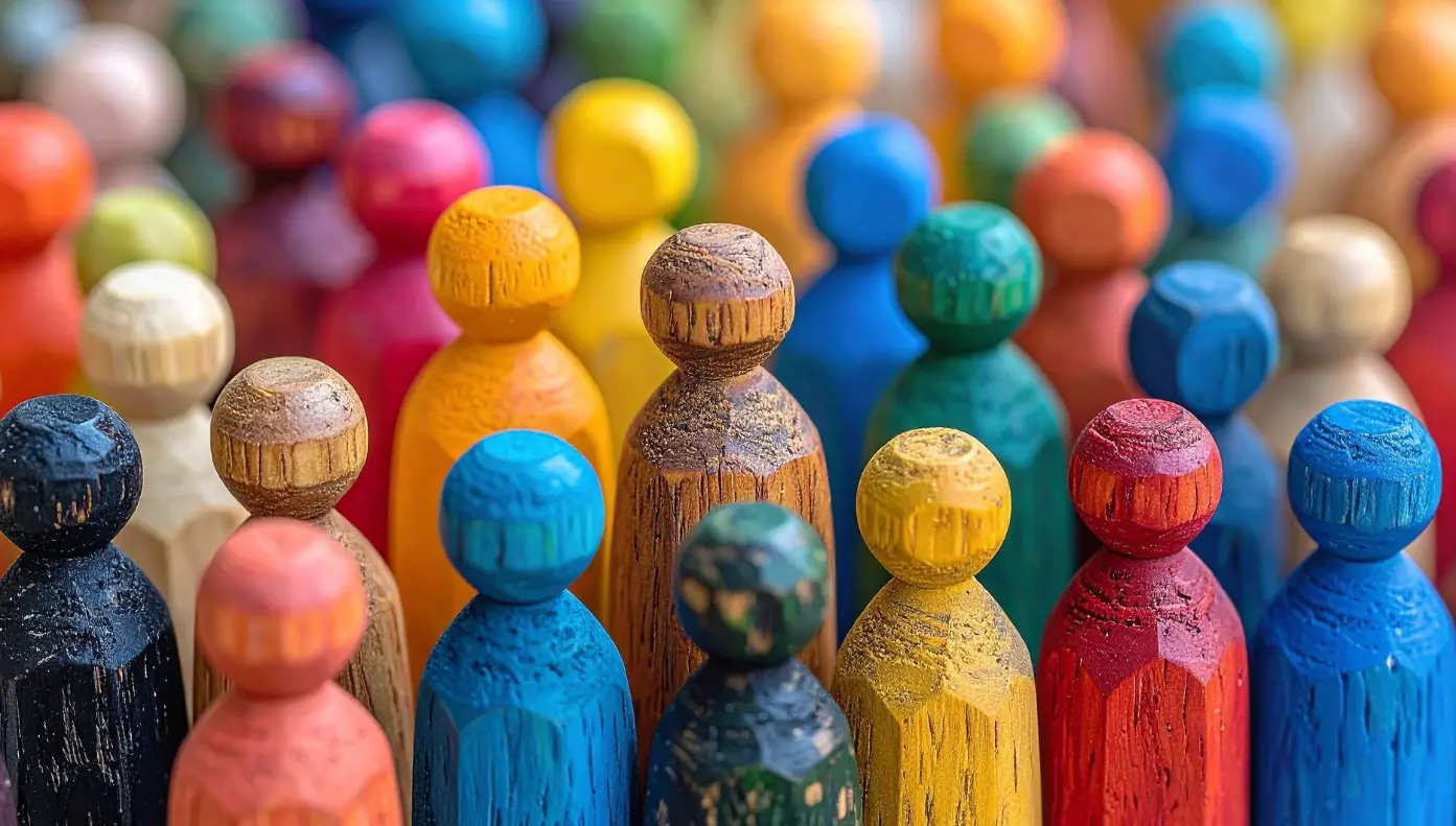 Colorful Wooden Figures Representing Diversity and Inclusion