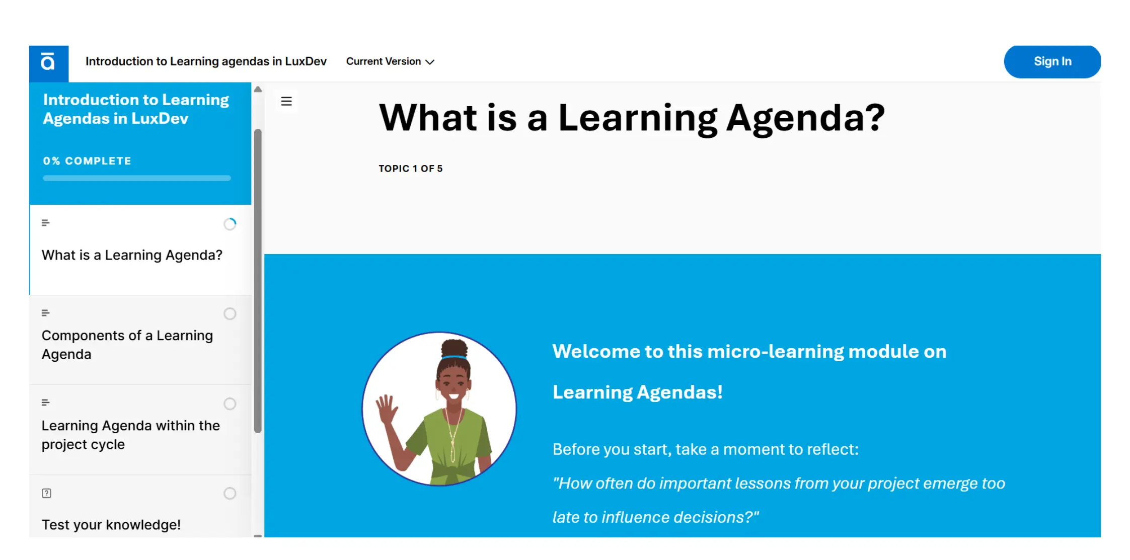 capture d'écran du module de micro-apprentissage destiné au personnel de LuxDev