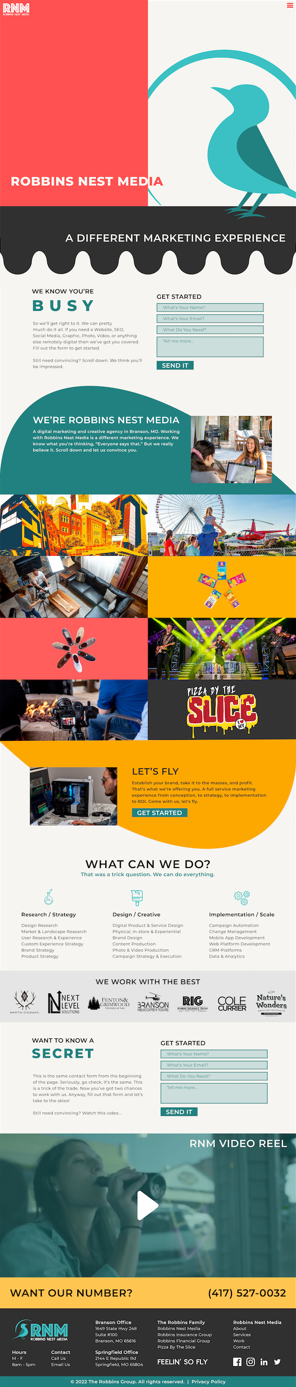 Robbins Nest Media website layout built by web developer Tim Stone