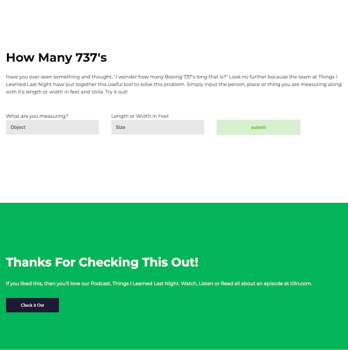 A simple JS function to measure objects in the obscure unit of Boeing 737's built by web developer Tim Stone