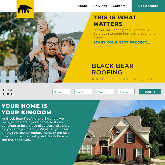 Black Bear Roofing website layout built by web developer Tim Stone