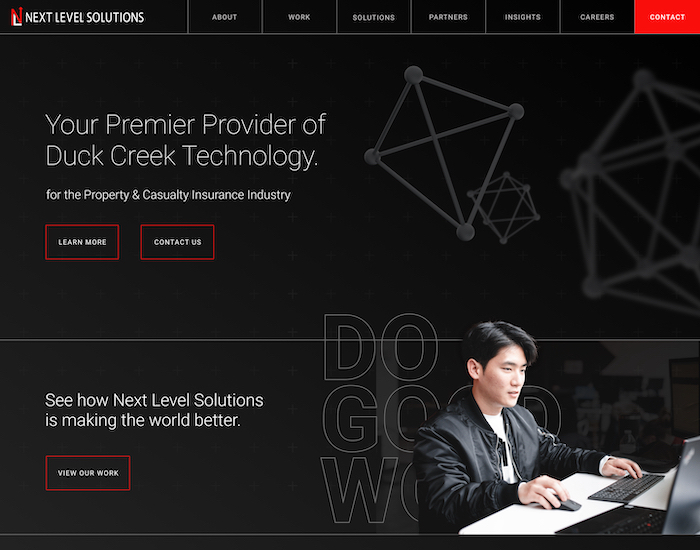 Next Level Solutions website layout built by web developer Tim Stone