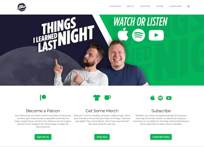 Things I Learned Last Night website layout built by web developer Tim Stone