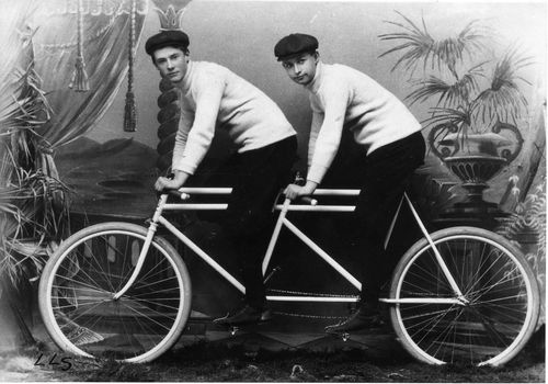 Morrow brothers on tandem bicycle, Alhambra Valley