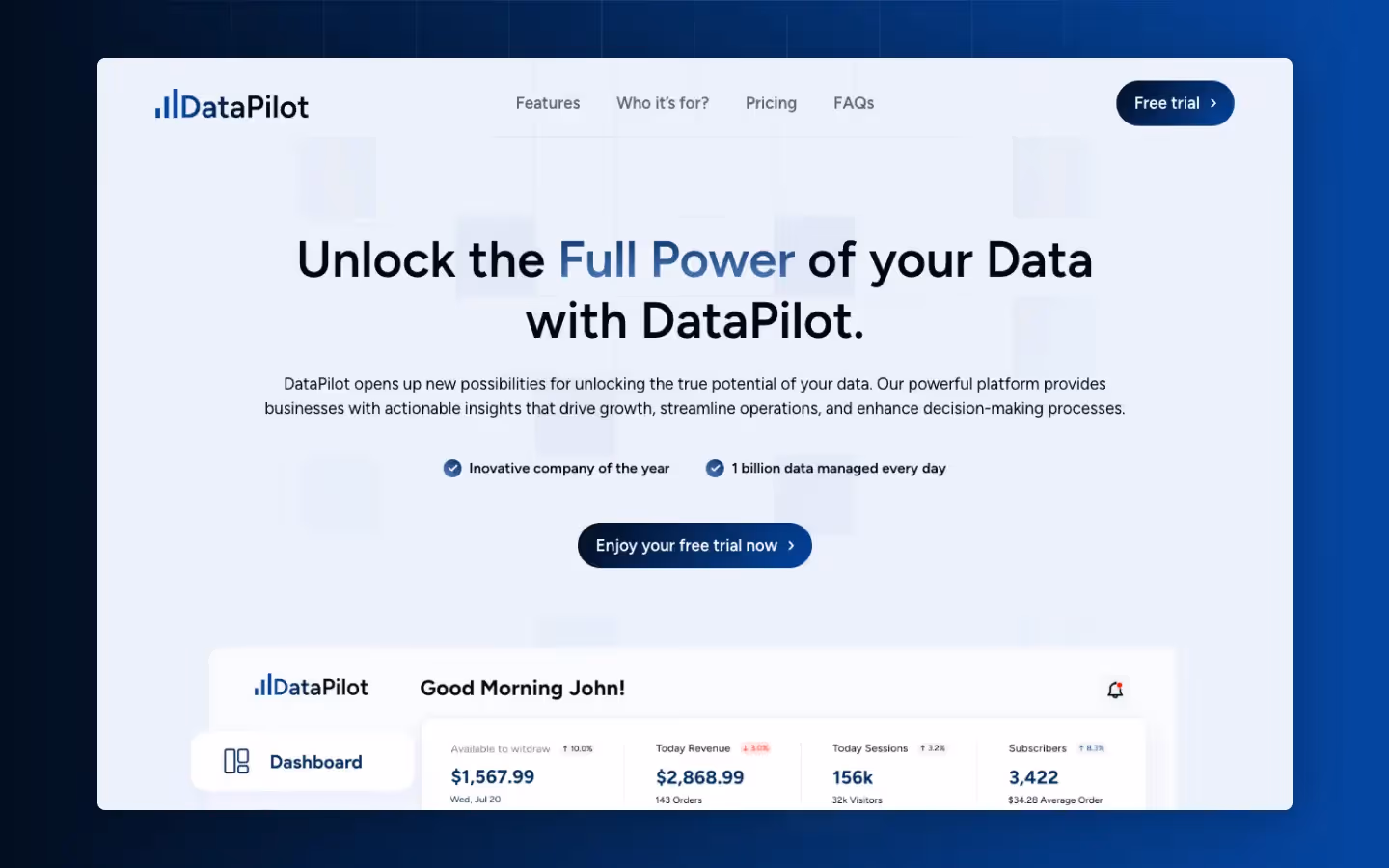 DataPilot, Template Webflow pour Landing page, SaaS & Startups