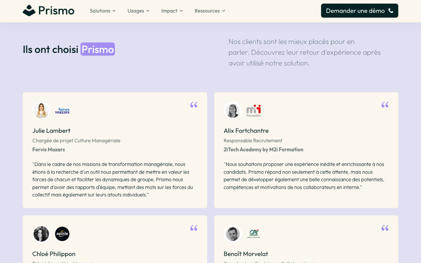 Témoignages clients sur la plateforme RH Prismo