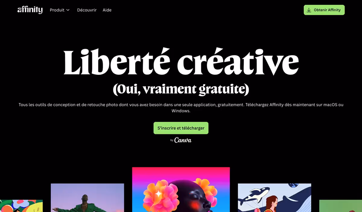Site web d'Affinity by Canva