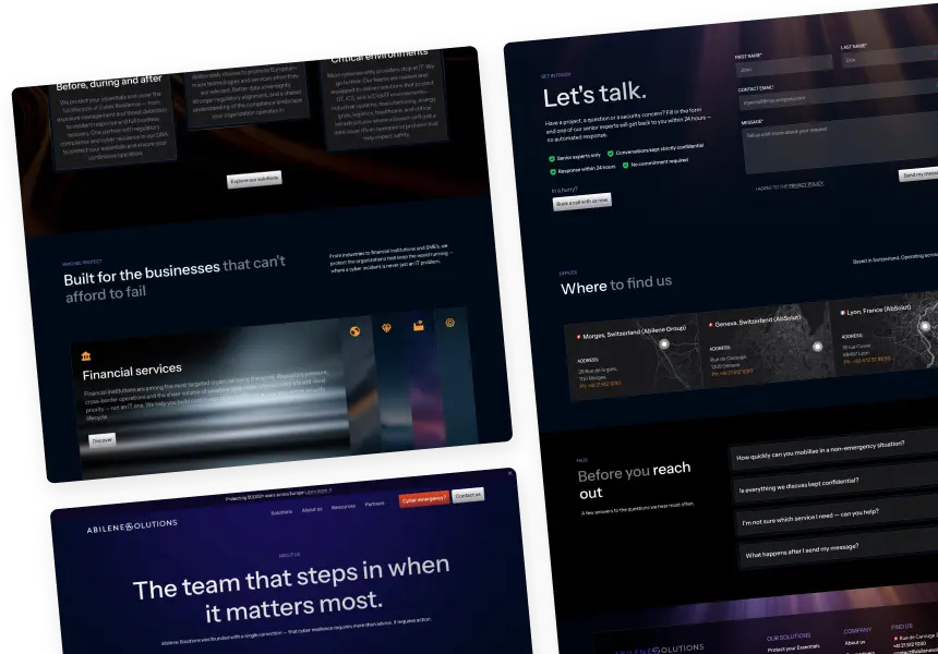Website Redesign for Abilene Solutions, Swiss European cybersecurity firm