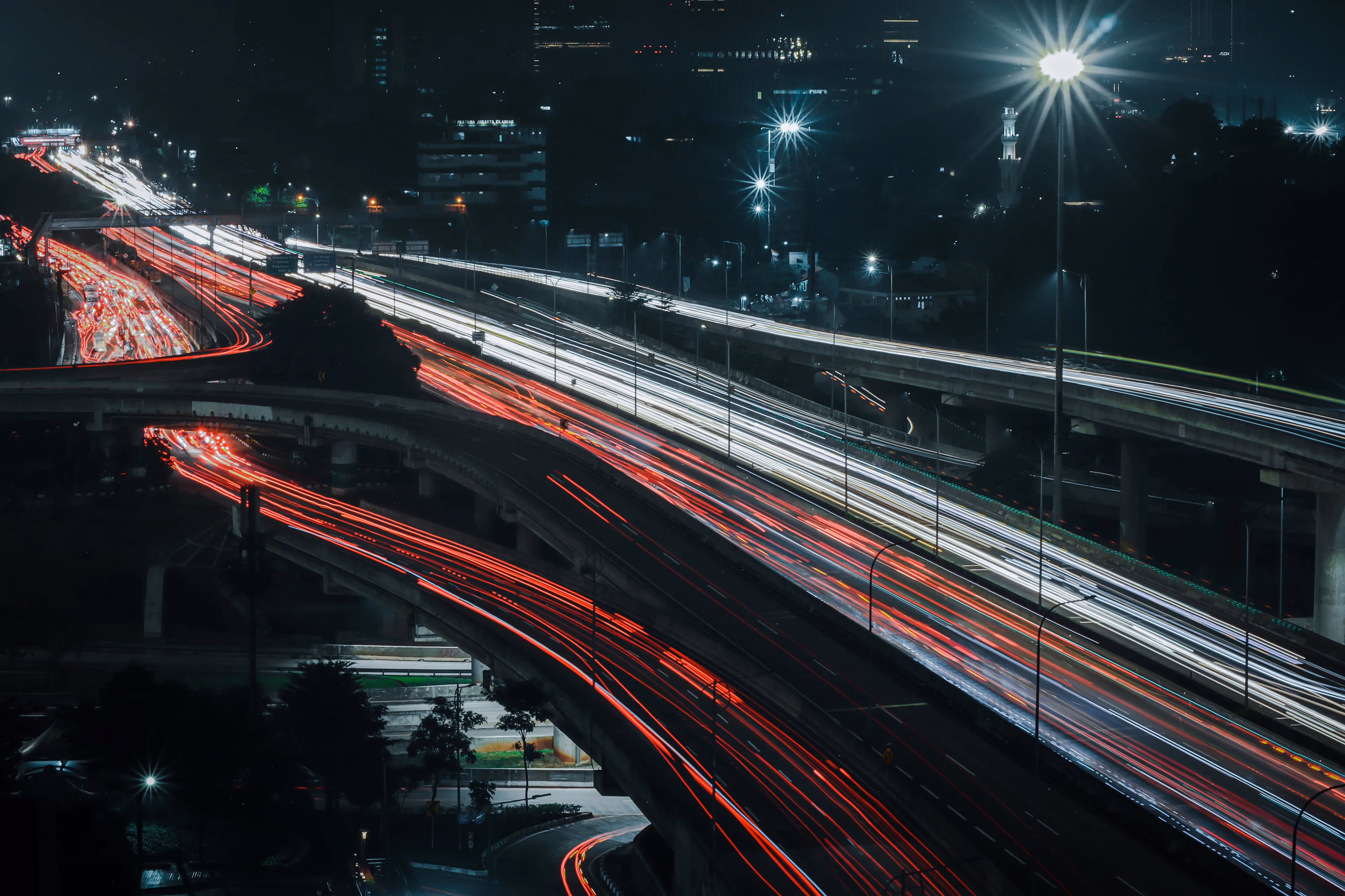 Blured lines of car lights on highway