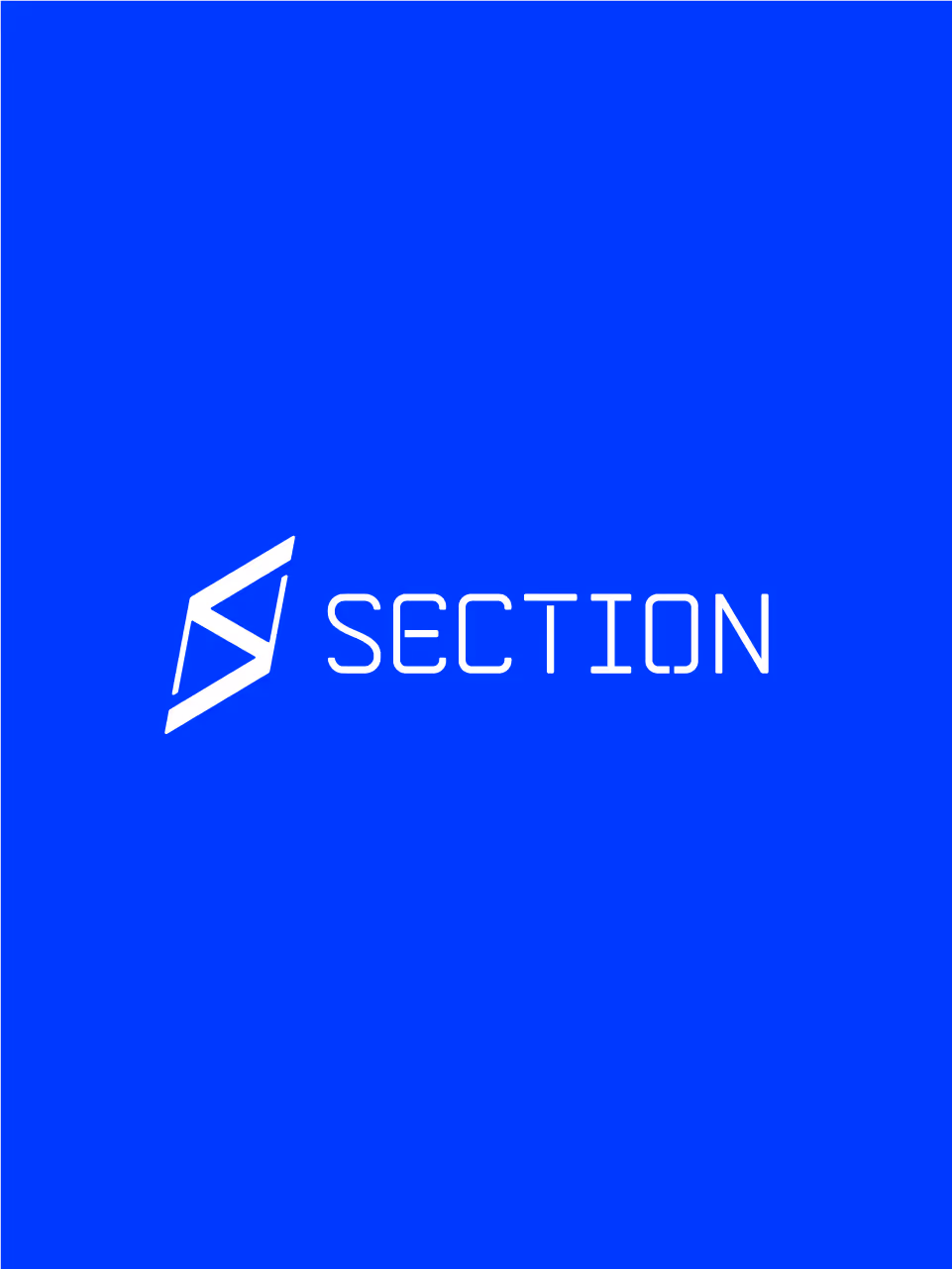 White stylized S logo followed by the word 'SECTION' on a bright blue background.