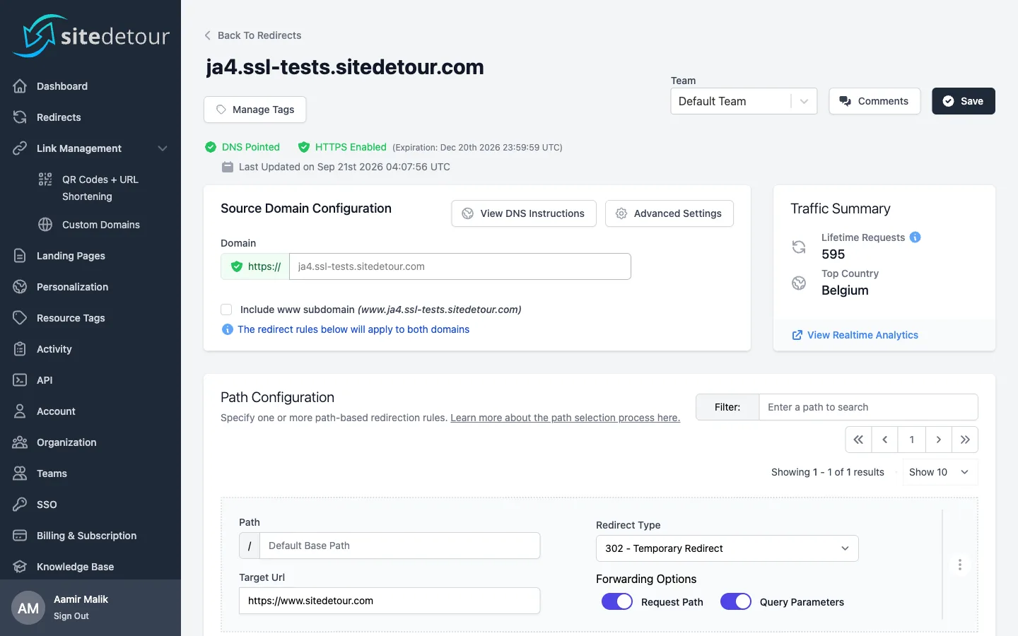 Redirect Creation Screenshot